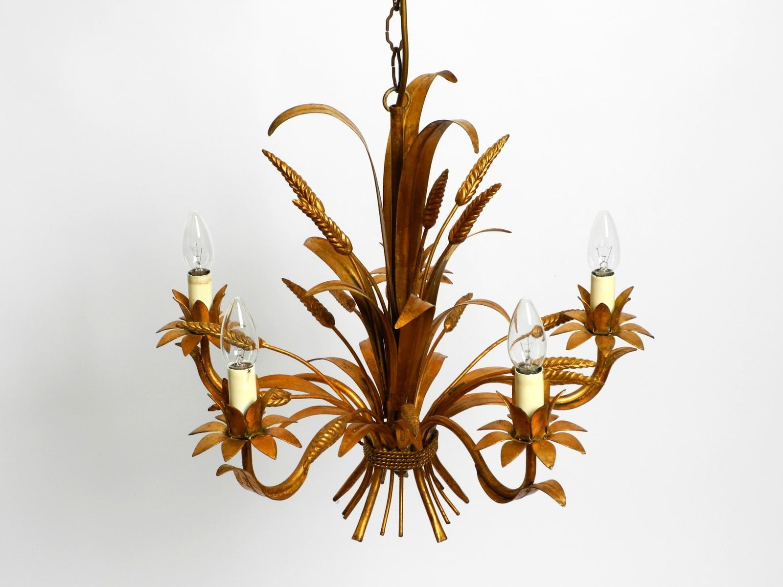 Beautiful 1970s Gold Plated 5 Arm Tall Metal Chandelier By Hans Kögl photo furniture