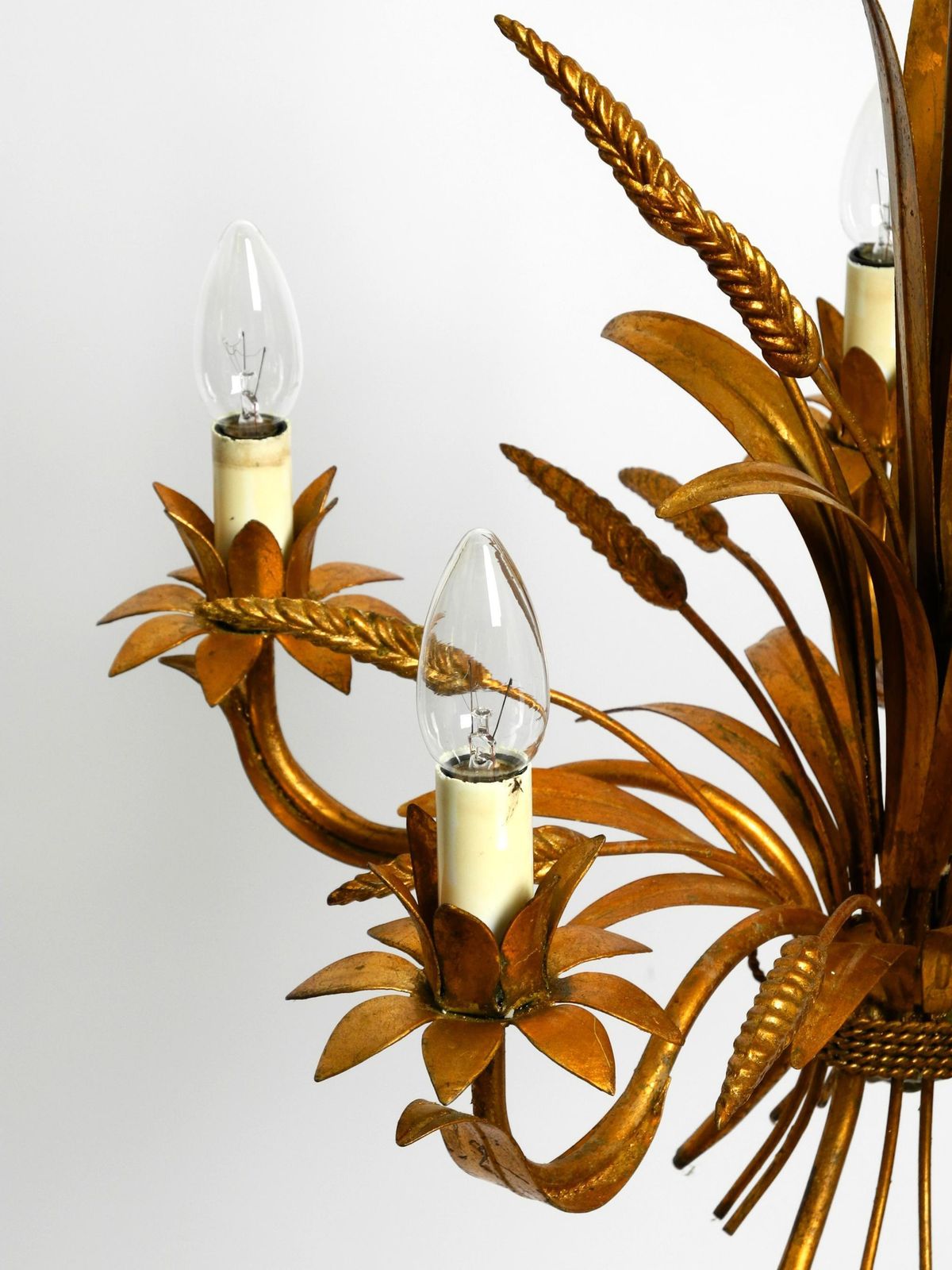 Beautiful 1970s Gold Plated 5 Arm Tall Metal Chandelier By Hans Kögl photo buy
