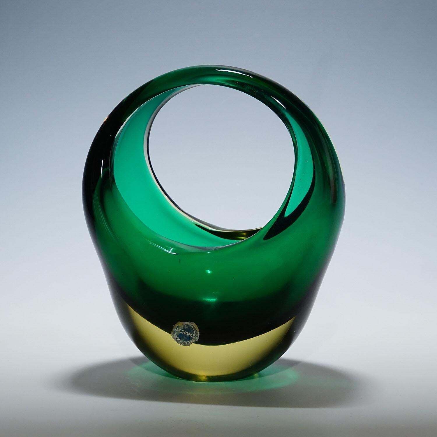 Bowl In Green Sommerso Glass, Flavio Poli For Seguso Murano 1950s photo furniture
