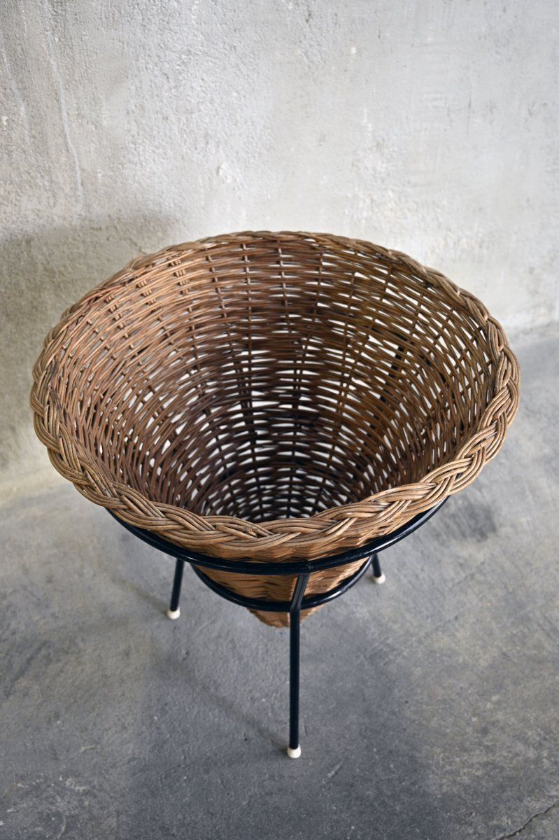 Rattan And Metal Magazine Rack Attributed To Rohé Noordwolde, 1960s photo furniture