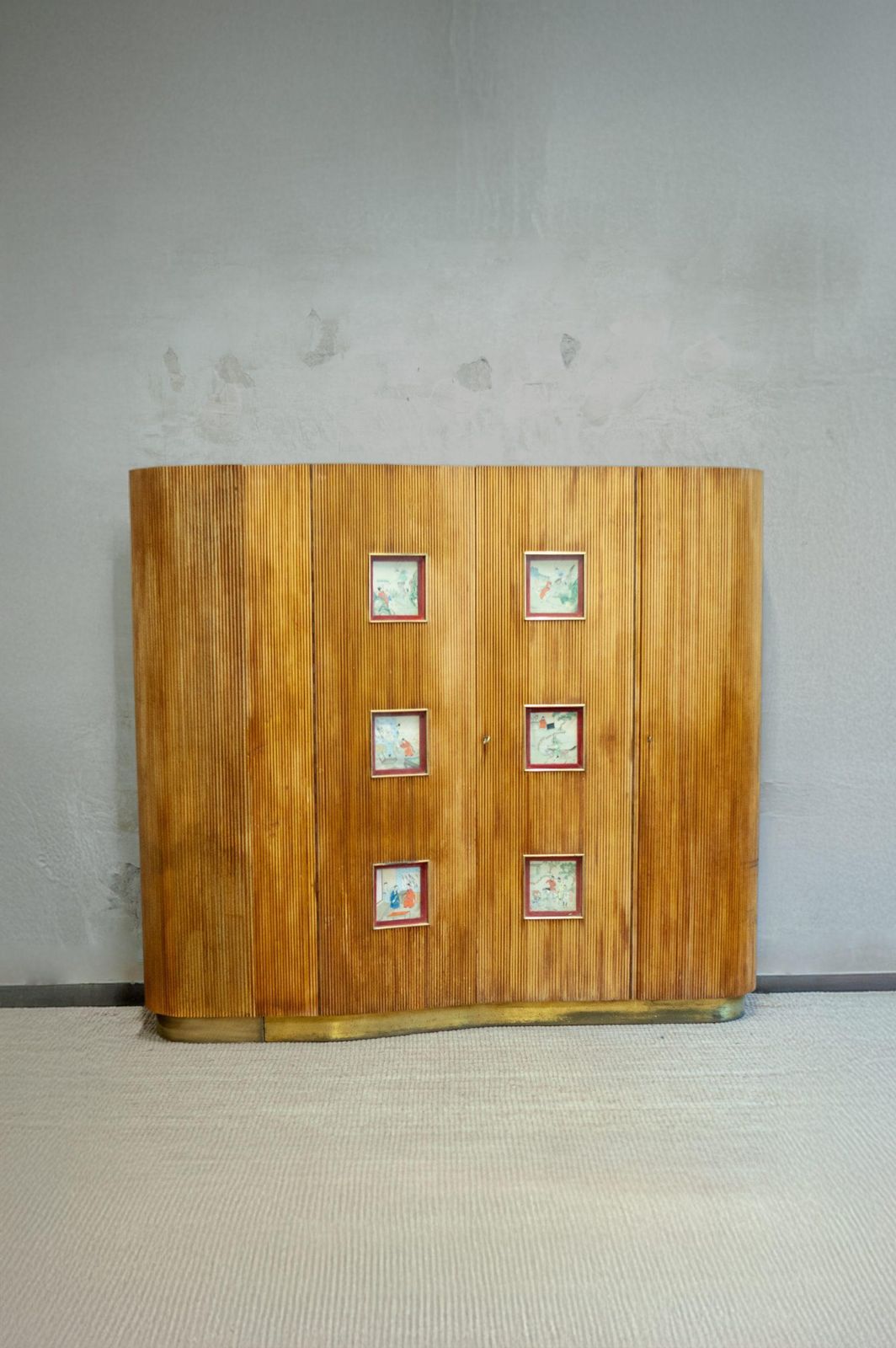 Bamboo Wardrobe Cabinet With Oriental Illustrations   Italy, Circa 1950 photo Furniture