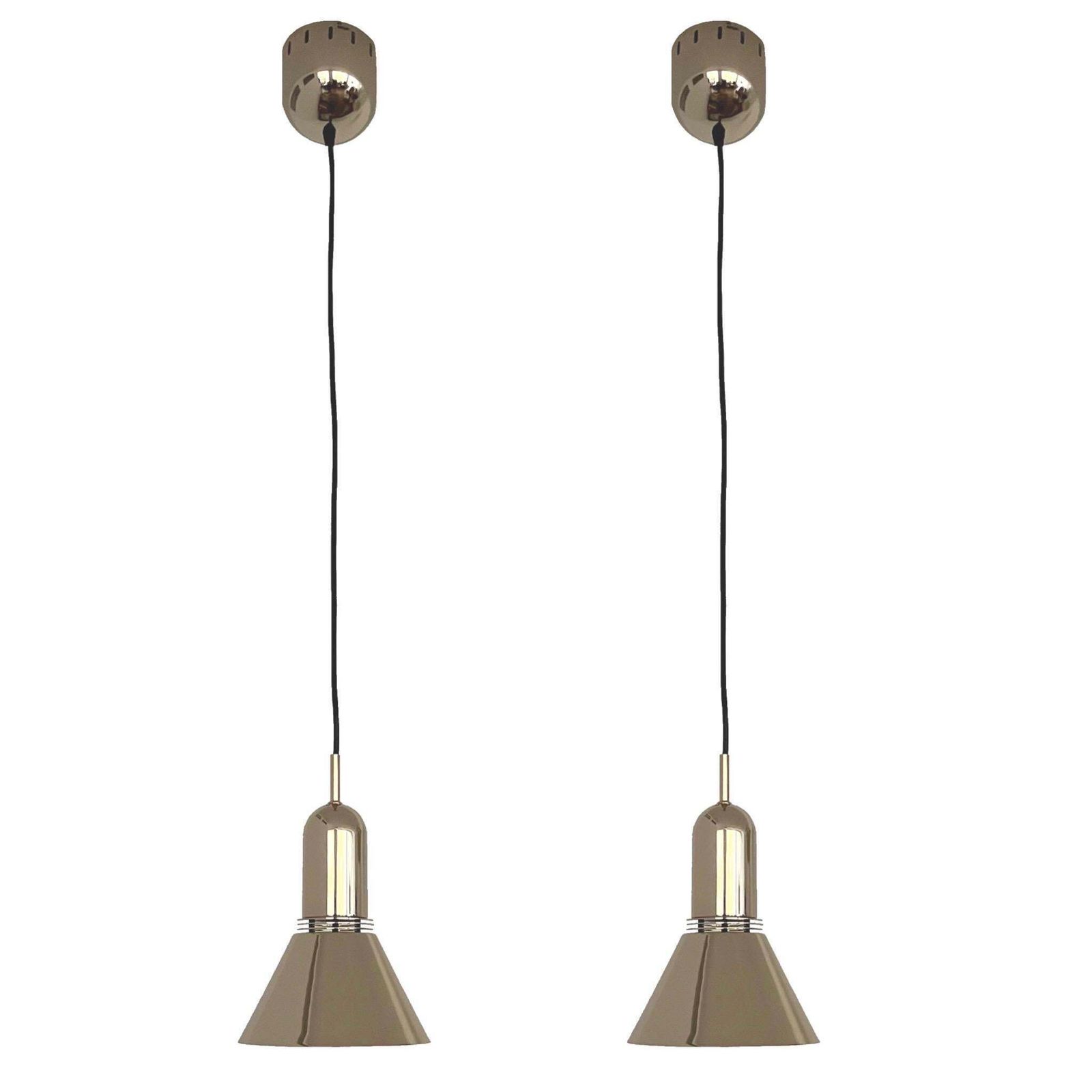 Midcentury Pair Of Gold Metal Chandeliers By Estiluz, Barcelona, 1970s