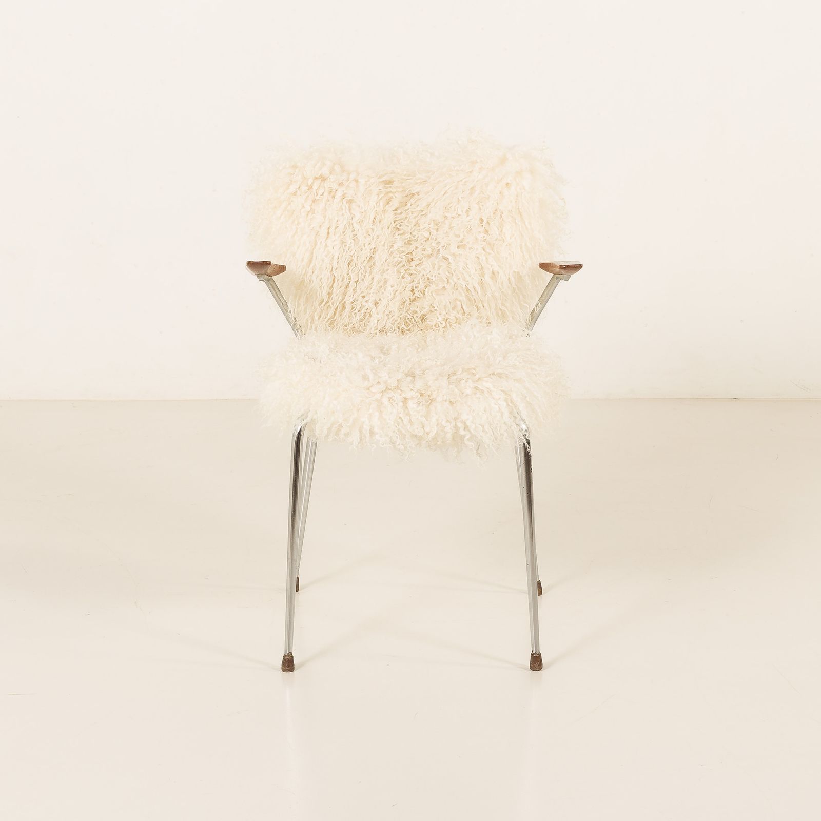 Mid Century Long Hair Sheepskin Chair In The Style Of Arne Jacobsen, Denmark 1950s photo furniture