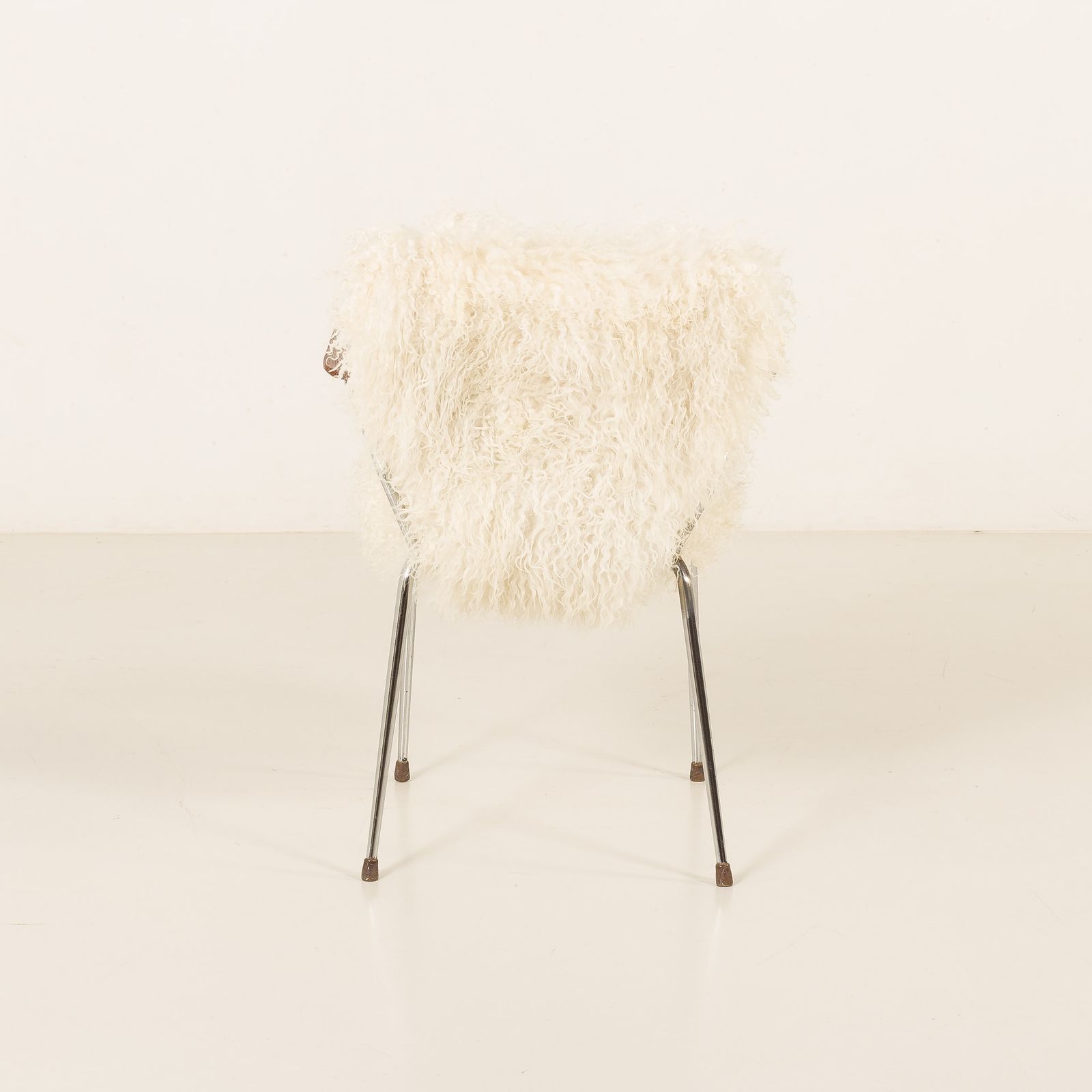 Mid Century Long Hair Sheepskin Chair In The Style Of Arne Jacobsen, Denmark 1950s photo vinterior