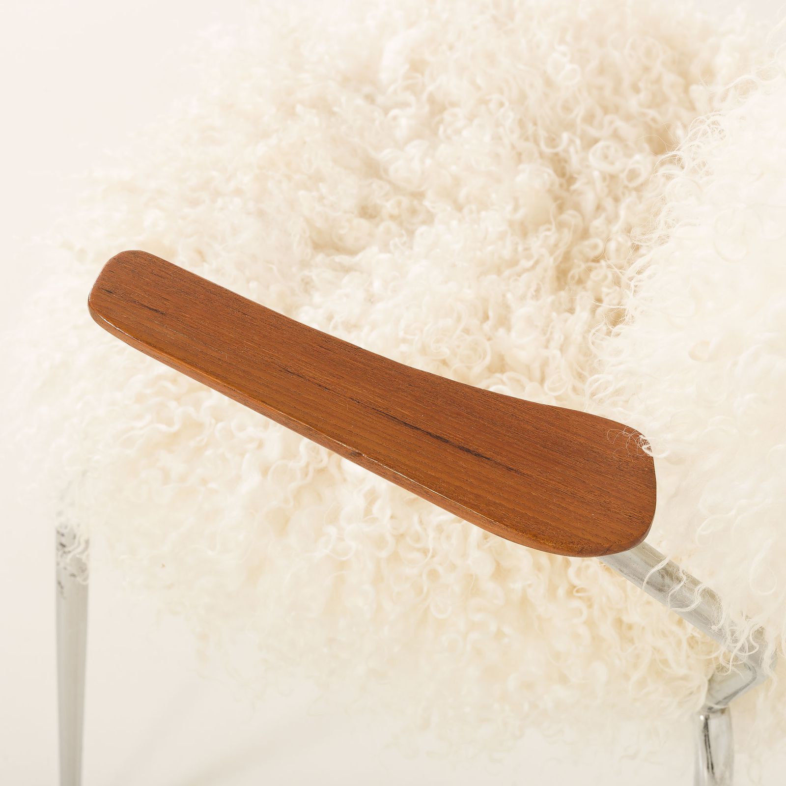 photo furniture Mid Century Long Hair Sheepskin Chair In The Style Of Arne Jacobsen, Denmark 1950s