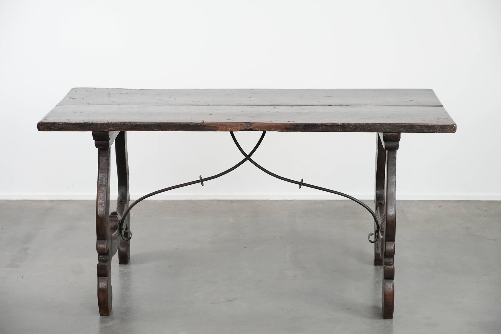 Antique Spanish Side Table/ Dining Table From The Early 18th Century With A Beautiful Patina And A Cast Iron Base photo furniture