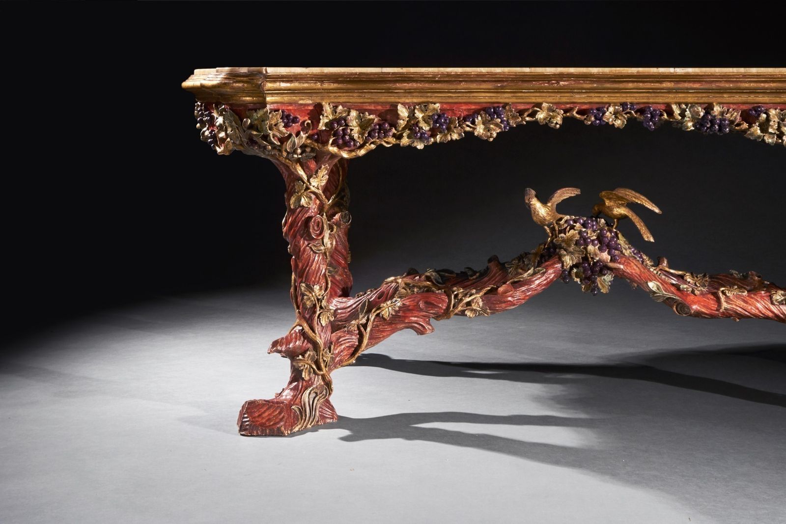Outstanding Italian Carved Wood Polychrome Centre Table With Onyx Top By Amleto Bertoni photo for sale