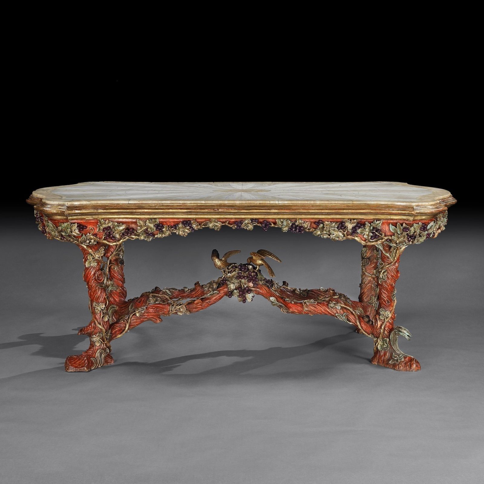 Outstanding Italian Carved Wood Polychrome Centre Table With Onyx Top By Amleto Bertoni photo Furniture
