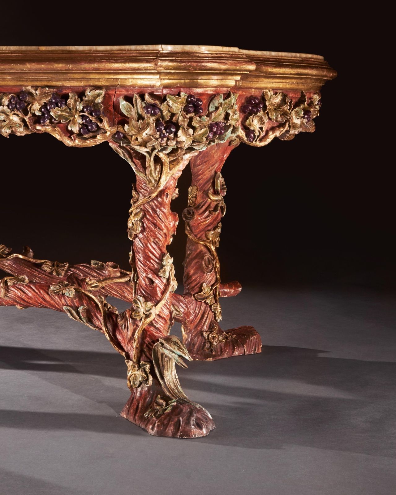 Outstanding Italian Carved Wood Polychrome Centre Table With Onyx Top By Amleto Bertoni photo buy