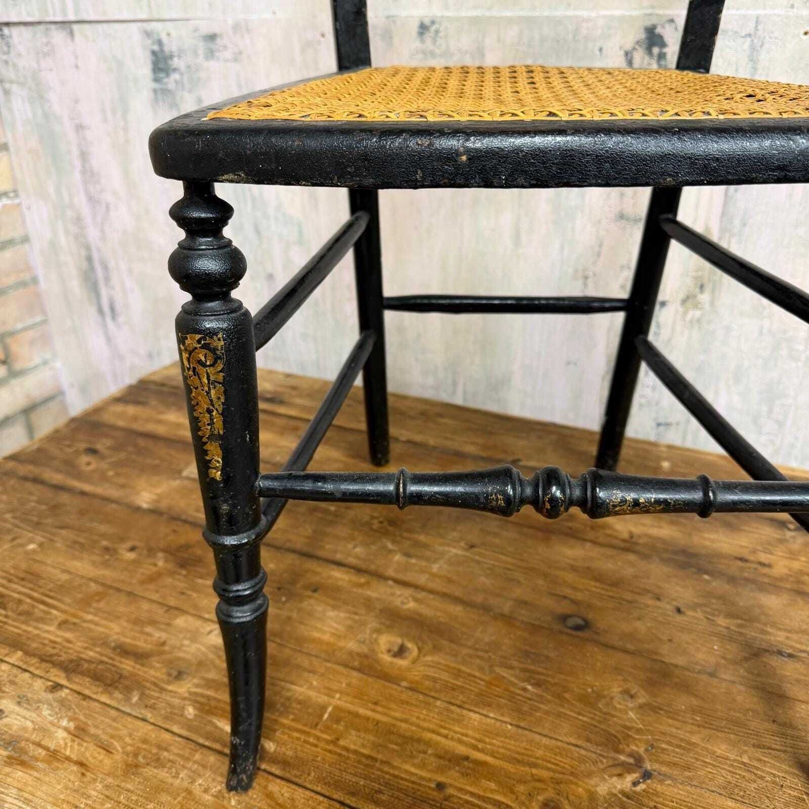 Antique Victorian Ebonised Wooden Chair Aesthetic Movement Inlaid Mother Of Pea photo 179.0
