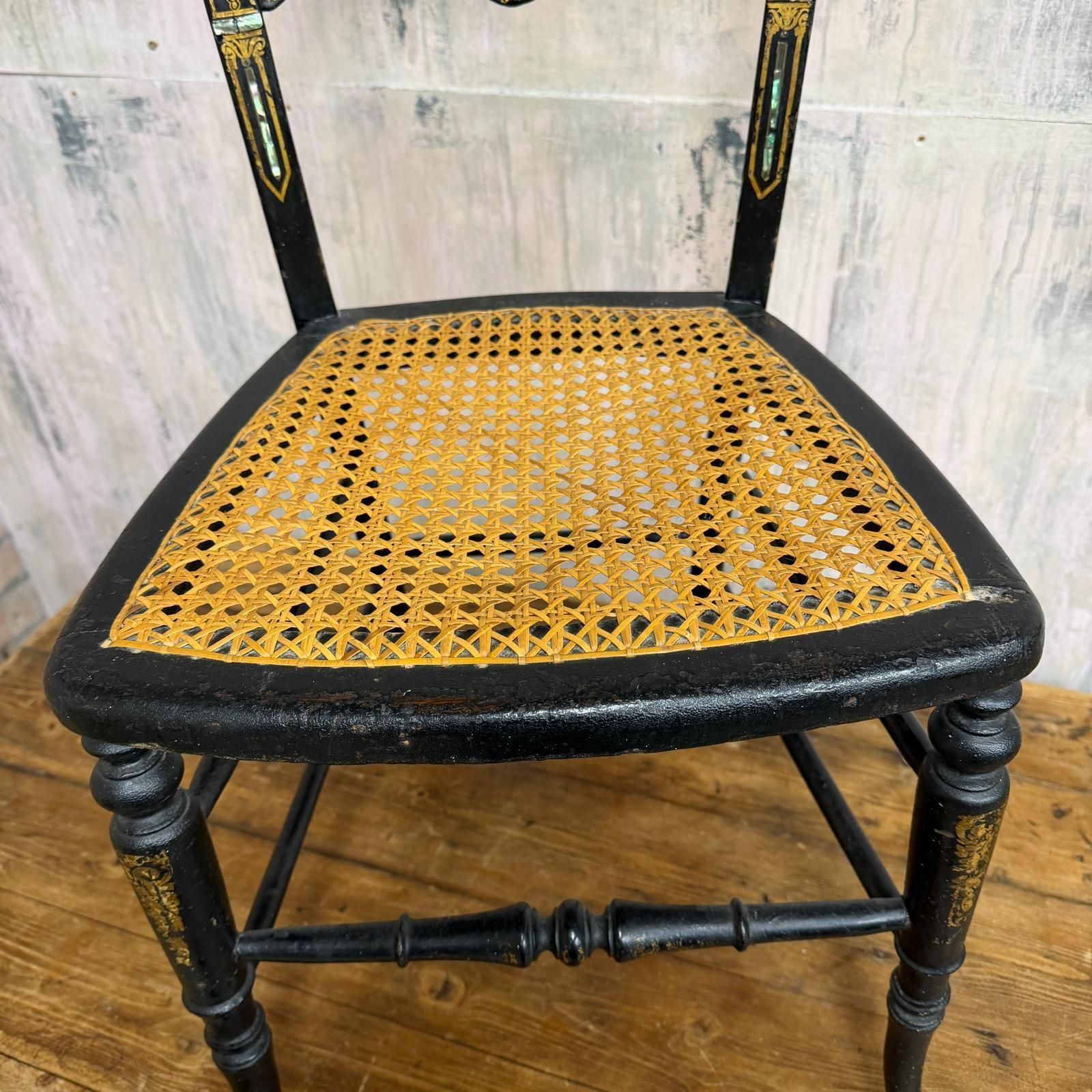 Antique Victorian Ebonised Wooden Chair Aesthetic Movement Inlaid Mother Of Pea photo buy