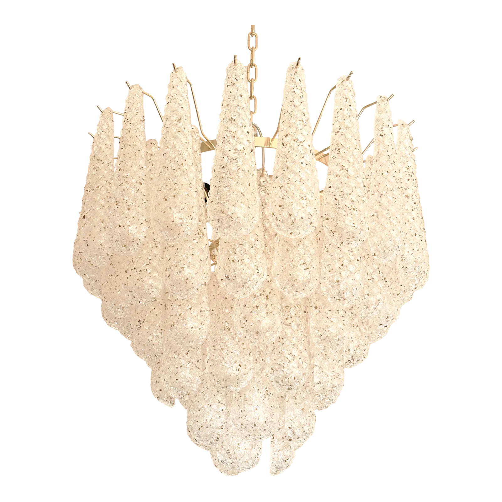 Mid Century Modern Italian “Conchiglie” Murano Glass Gold Chandelier
