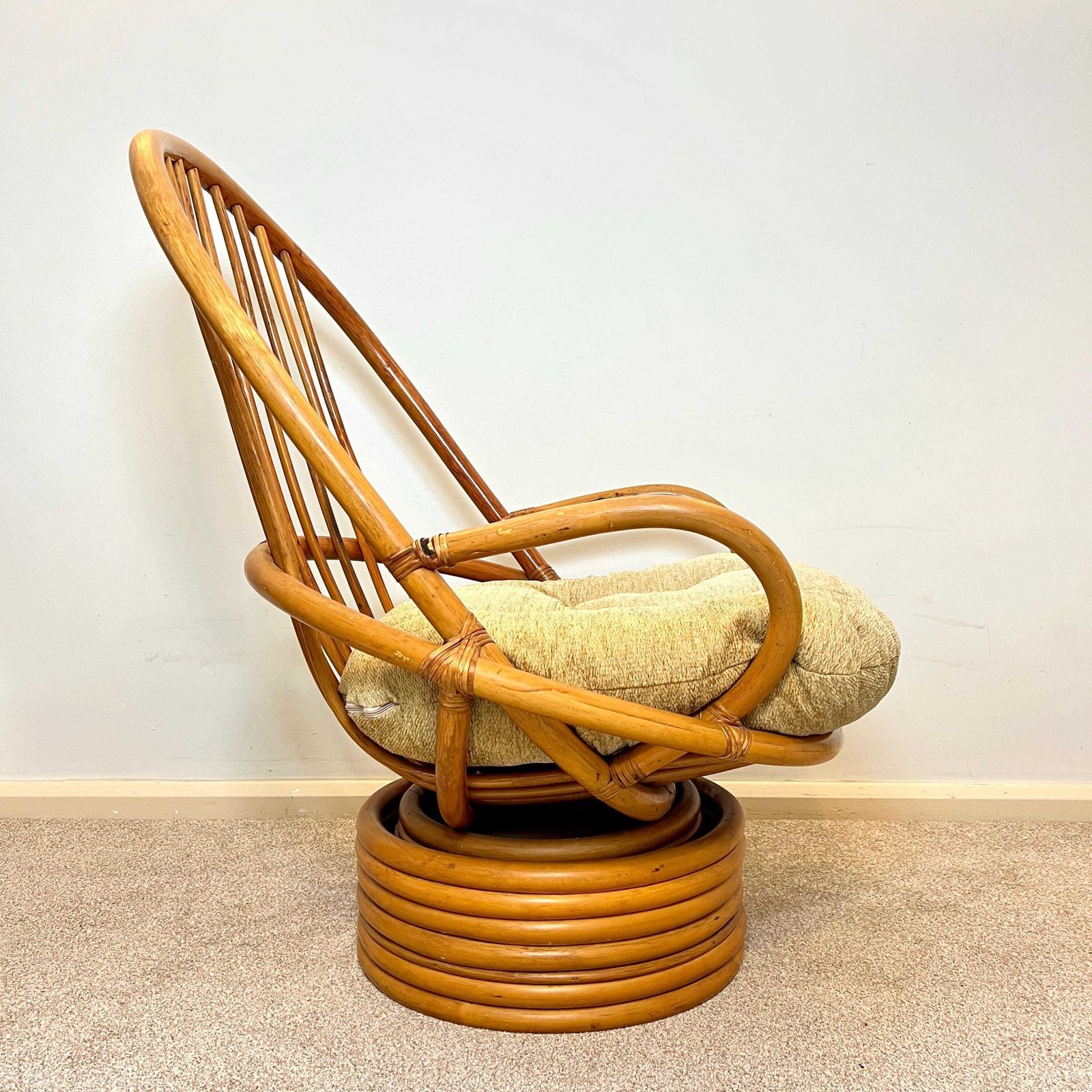 Vintage Bamboo Cane Swivel Egg Chair With Seat Cushion photo buy