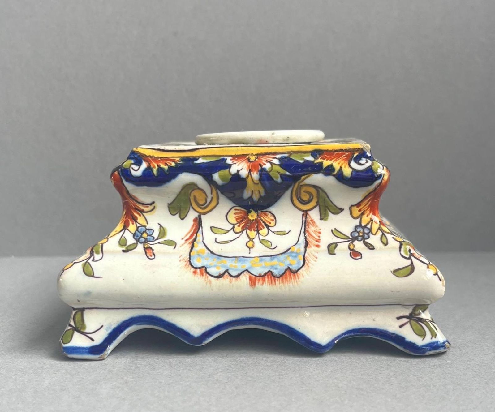 Antique French Porcelain Inkwell Stand | Hand Painted Rococo Revival Desk Accessory | Faince Candle Holder photo Home Decor