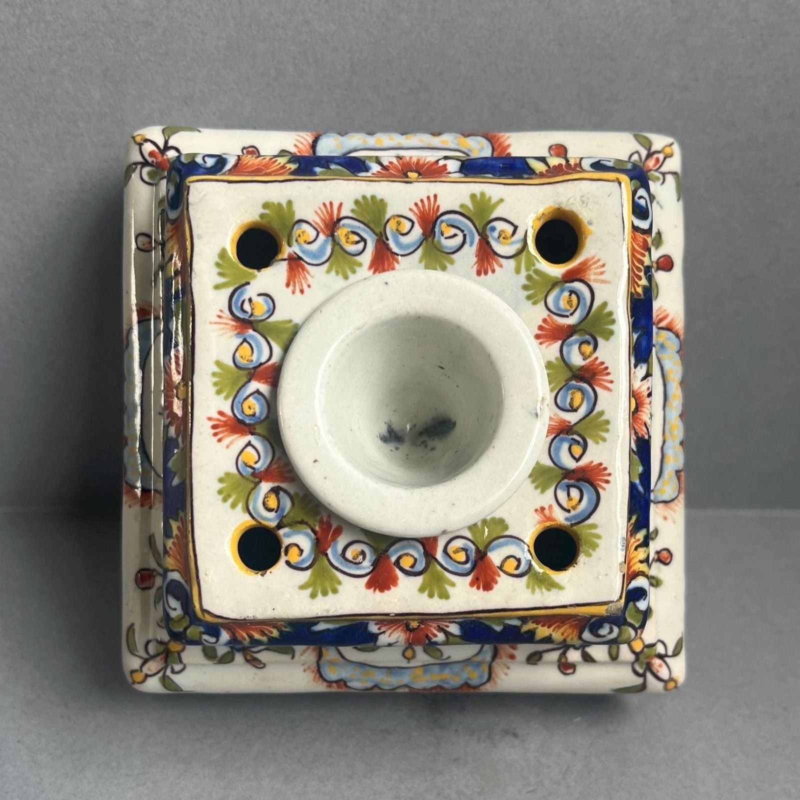 Antique French Porcelain Inkwell Stand | Hand Painted Rococo Revival Desk Accessory | Faince Candle Holder photo buy