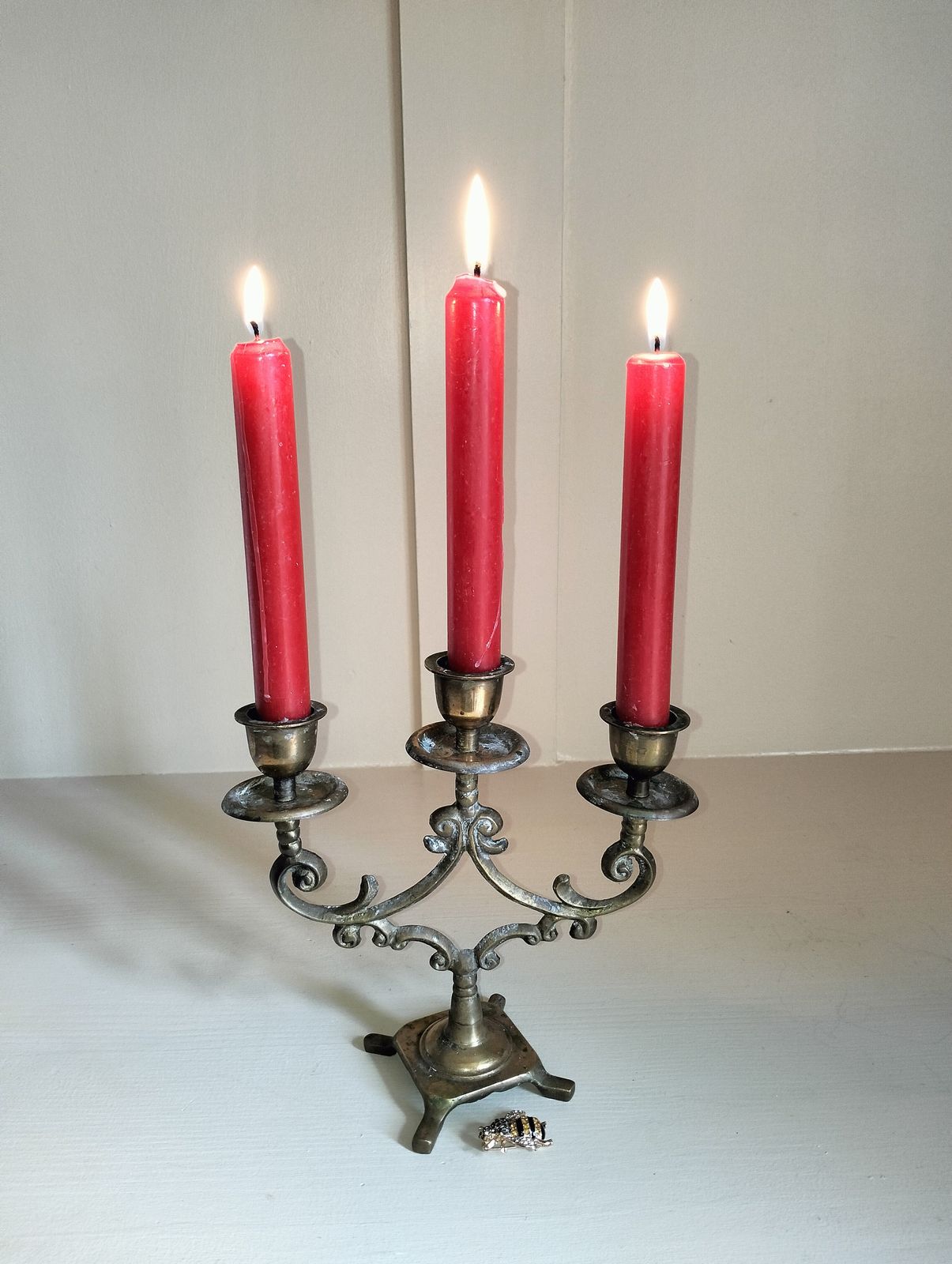 Antique French Candlestick, Vintage Candle Holder, Three Stem