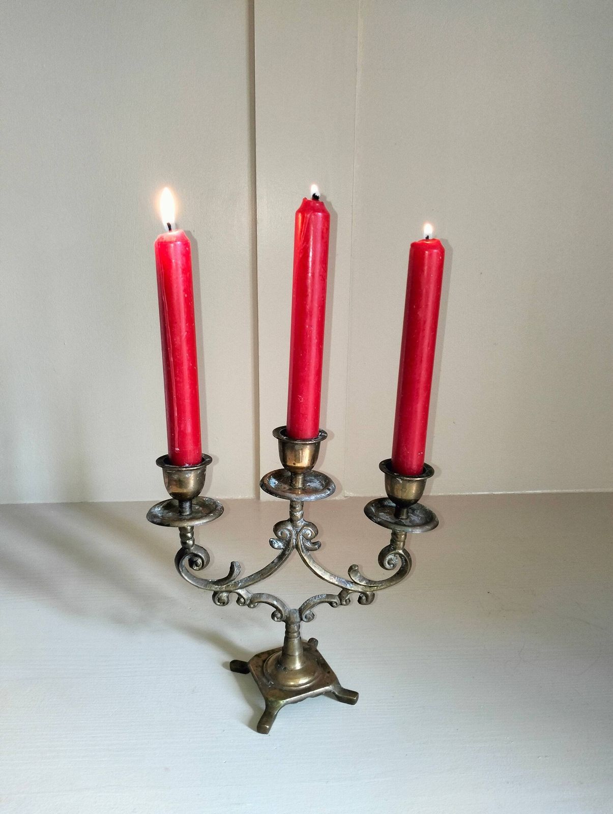 Antique French Candlestick, Vintage Candle Holder, Three Stem photo Home Decor