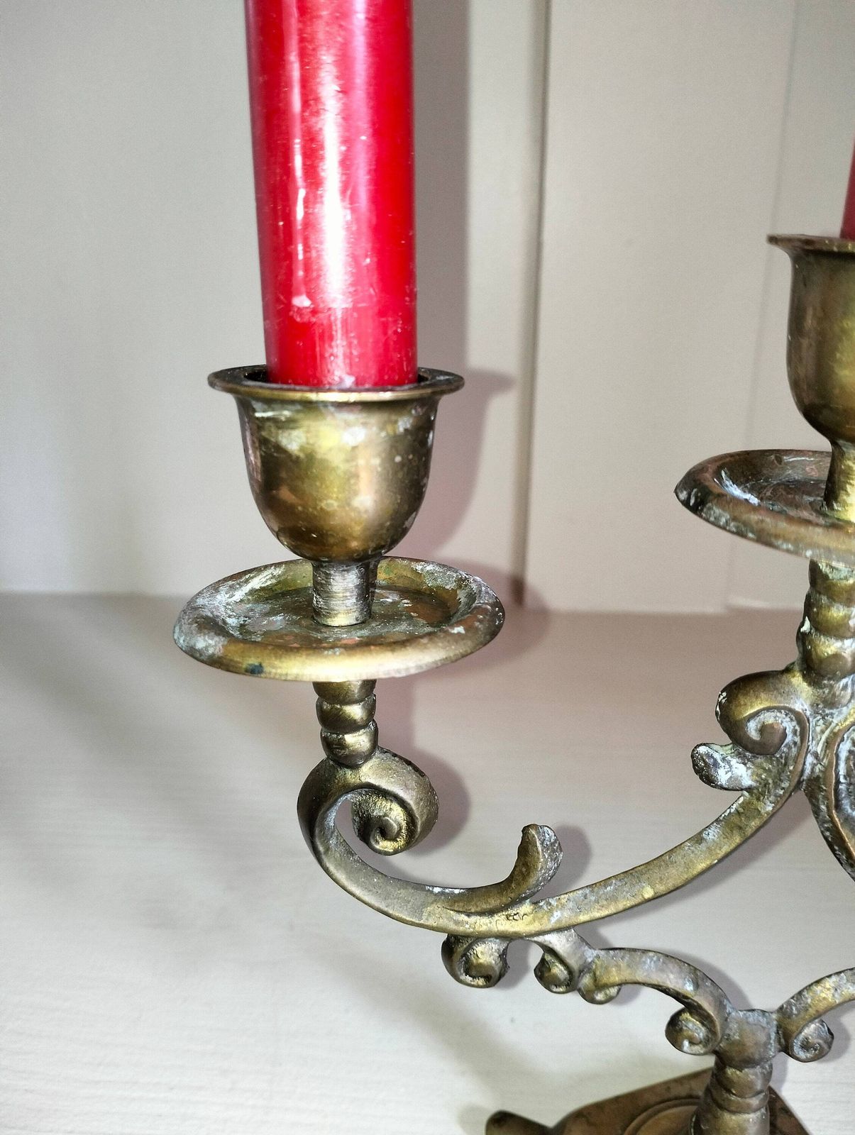 Antique French Candlestick, Vintage Candle Holder, Three Stem photo vinterior