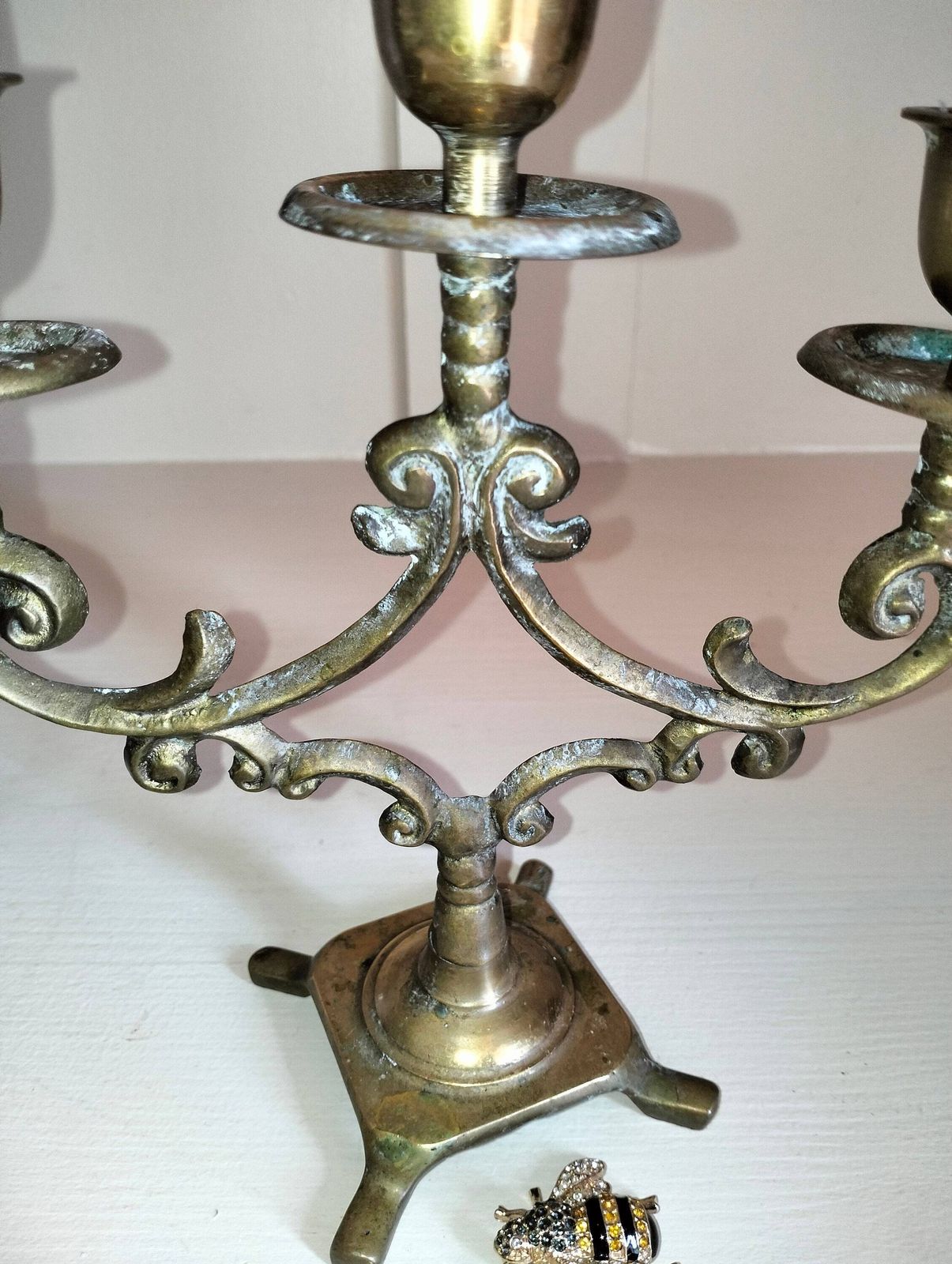 photo furniture Antique French Candlestick, Vintage Candle Holder, Three Stem