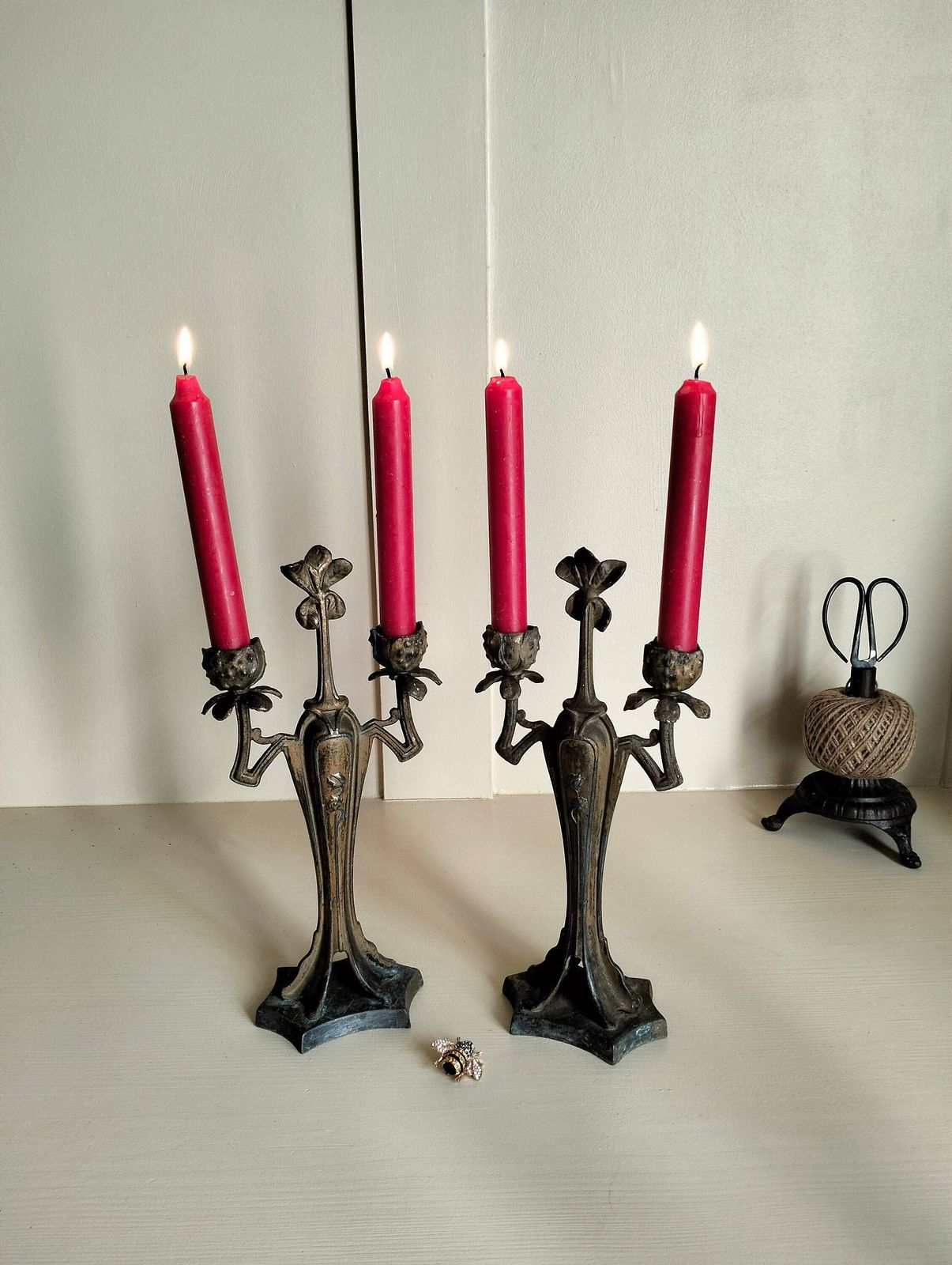 Pair Of Antique French Candelabra, Antique Spelter Candle Holders, Vintage Candlesticks