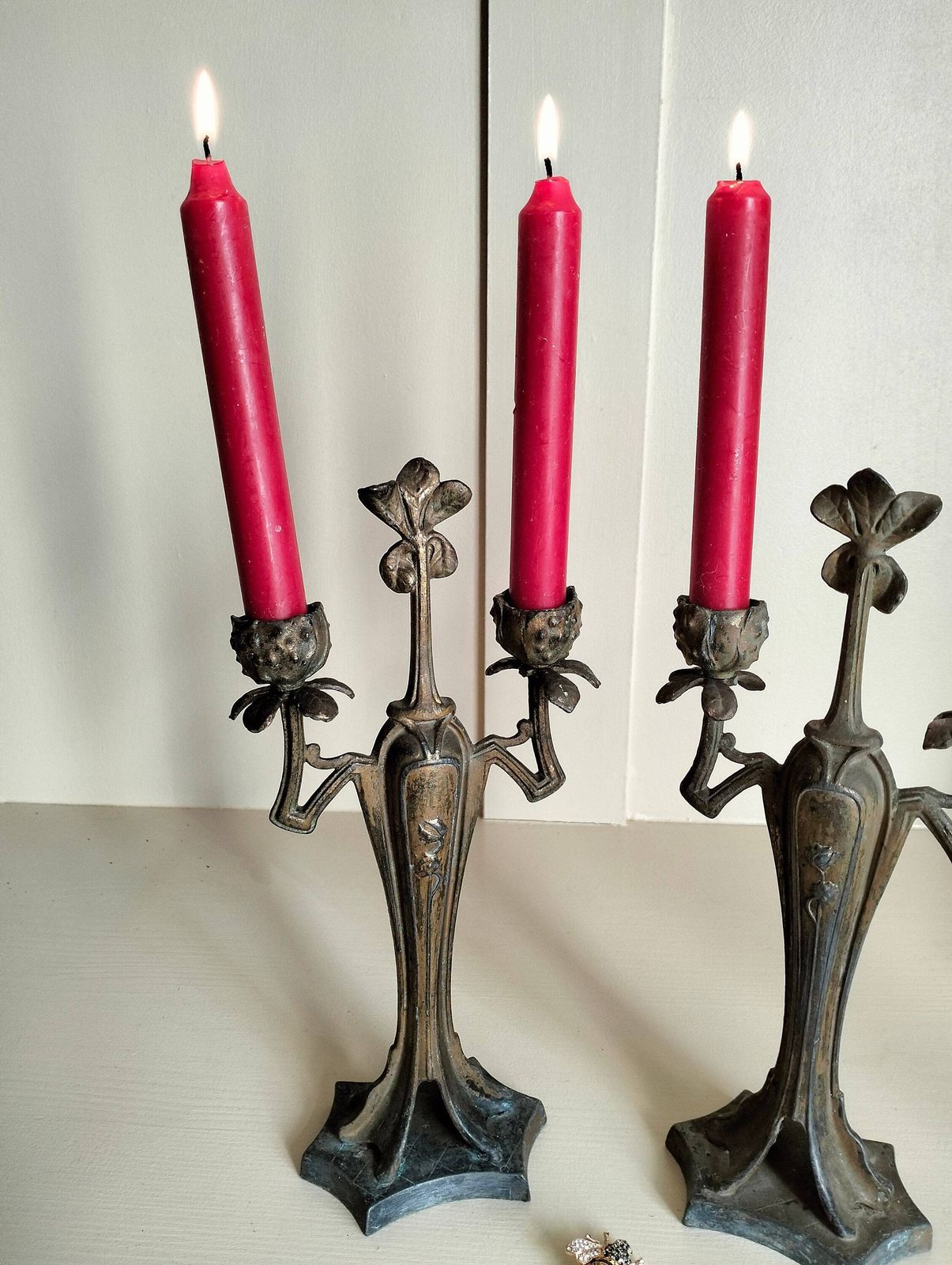 Pair Of Antique French Candelabra, Antique Spelter Candle Holders, Vintage Candlesticks photo 126.15
