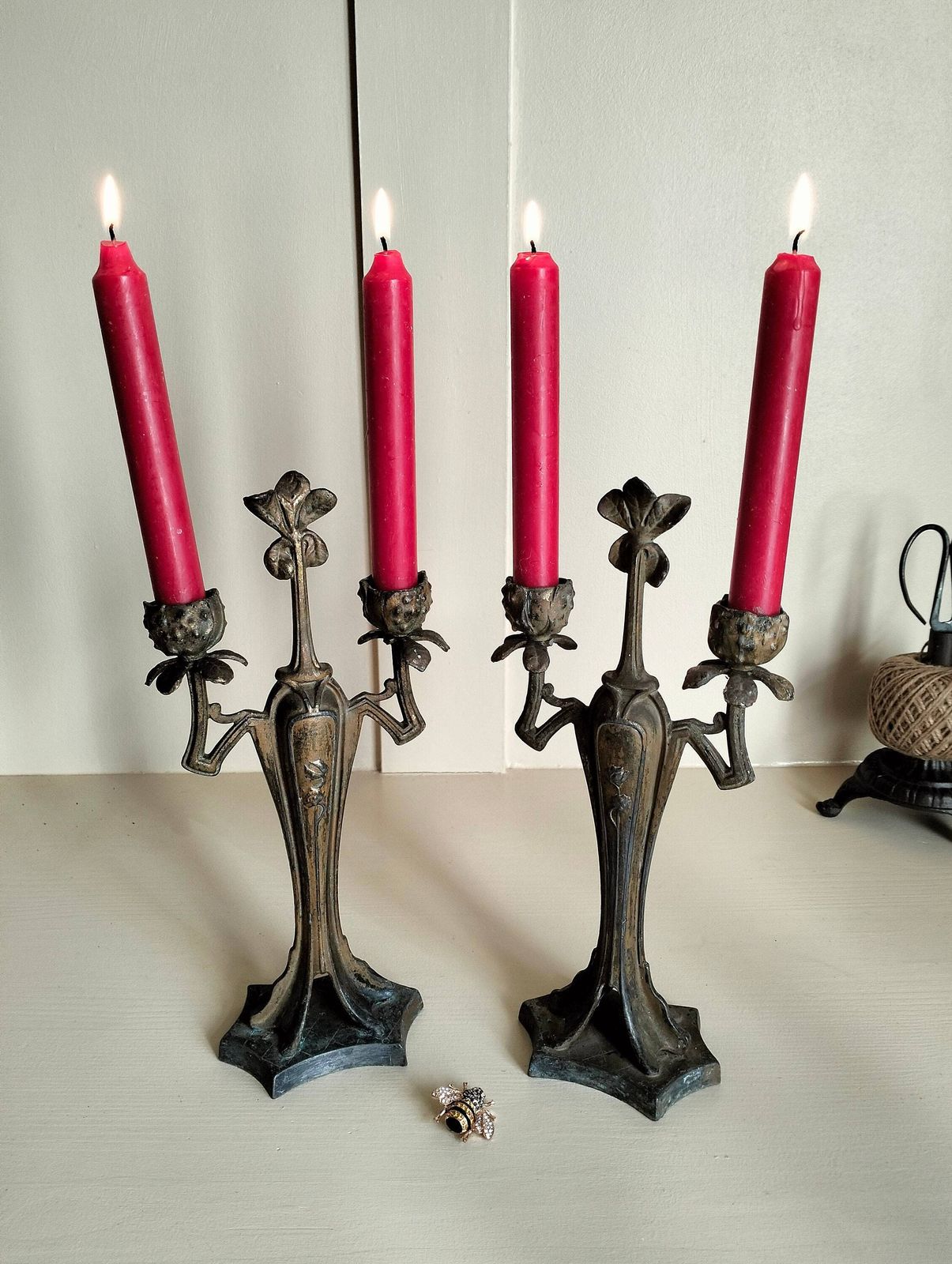 Pair Of Antique French Candelabra, Antique Spelter Candle Holders, Vintage Candlesticks photo vintage