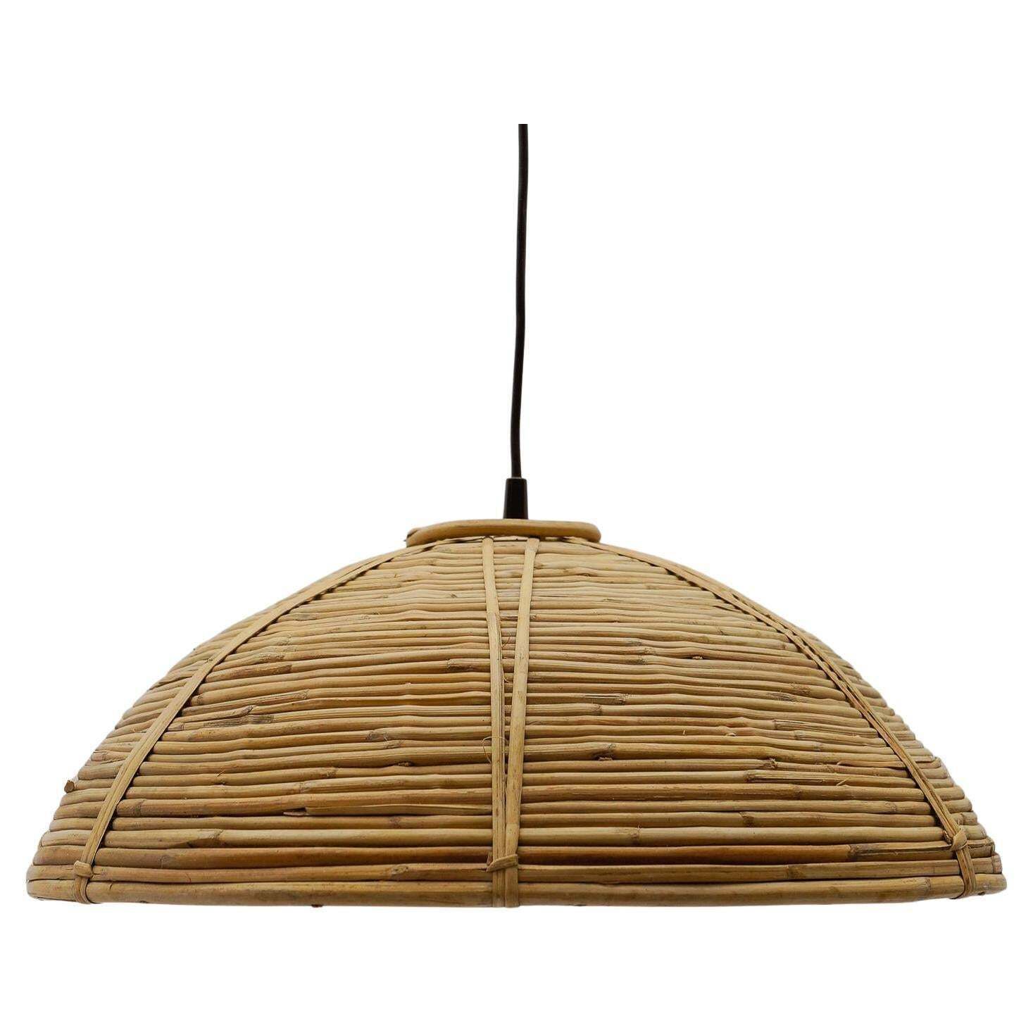 Lovely Mid Century Modern Pendant Light Made In Rattan, 1960s Italy