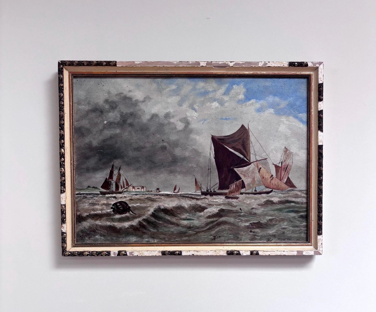 Antique Maritime Print | After Thomas Bush Hardy On The Medway | Rustic Coastal Wall Art photo vinterior