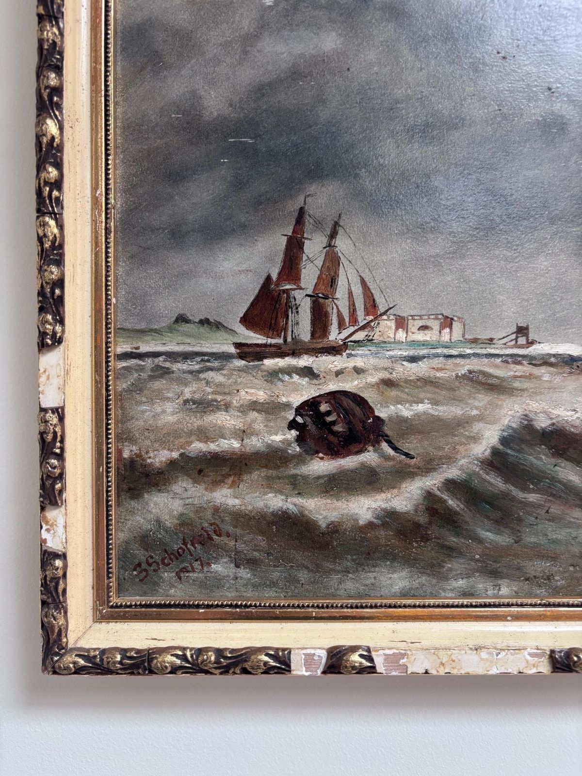 photo furniture Antique Maritime Print | After Thomas Bush Hardy On The Medway | Rustic Coastal Wall Art