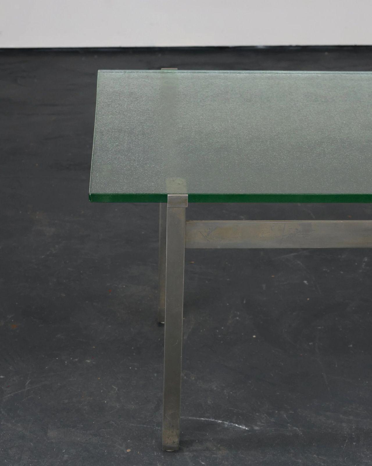 French C.1960s Nickel & Cast Glass Coffee Table photo vintage