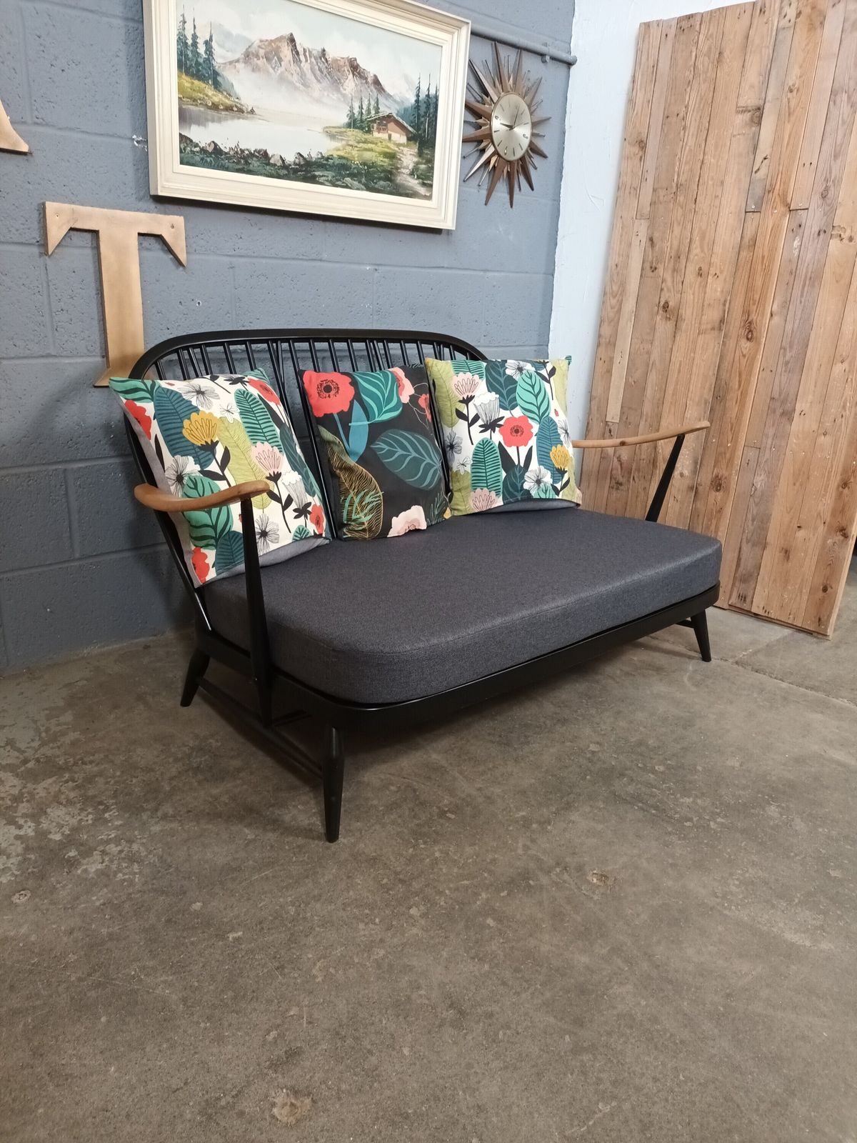 Ercol 203/2 Sofa   Black Finish   Fully Refurbished photo furniture