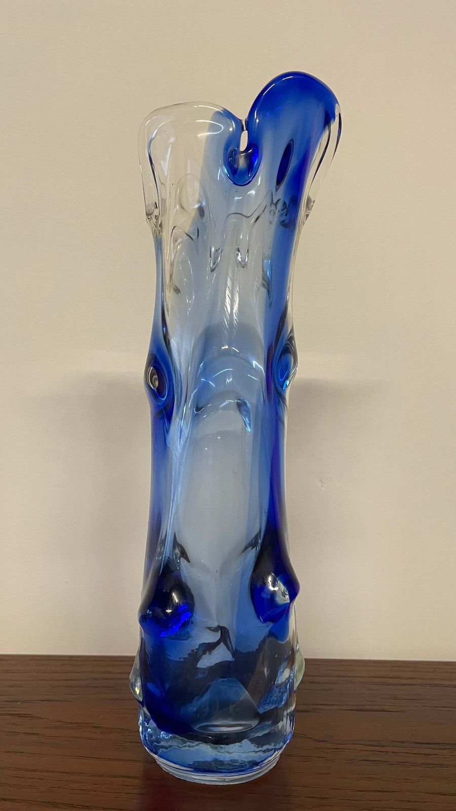 photo for sale Mid Century Blue & Clear Art Glass Vase By Josef Hospodka For Chribská, 1960s Czech Design