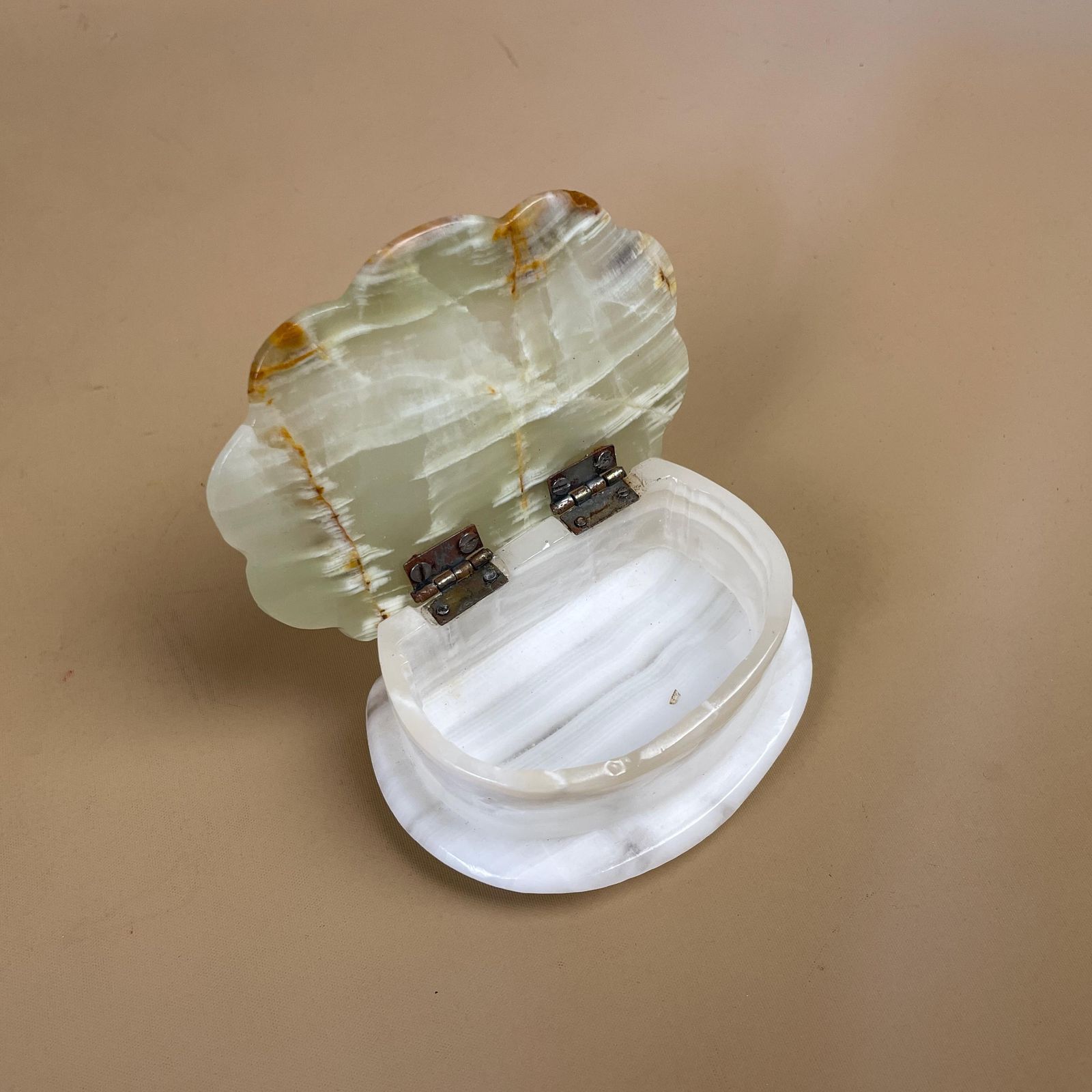 Onyx Marble Jewellery Box Vintage Trinket Lid Antique Green White Table Top Pattern Lidded Stone Patterned Natural Shell Shape photo buy