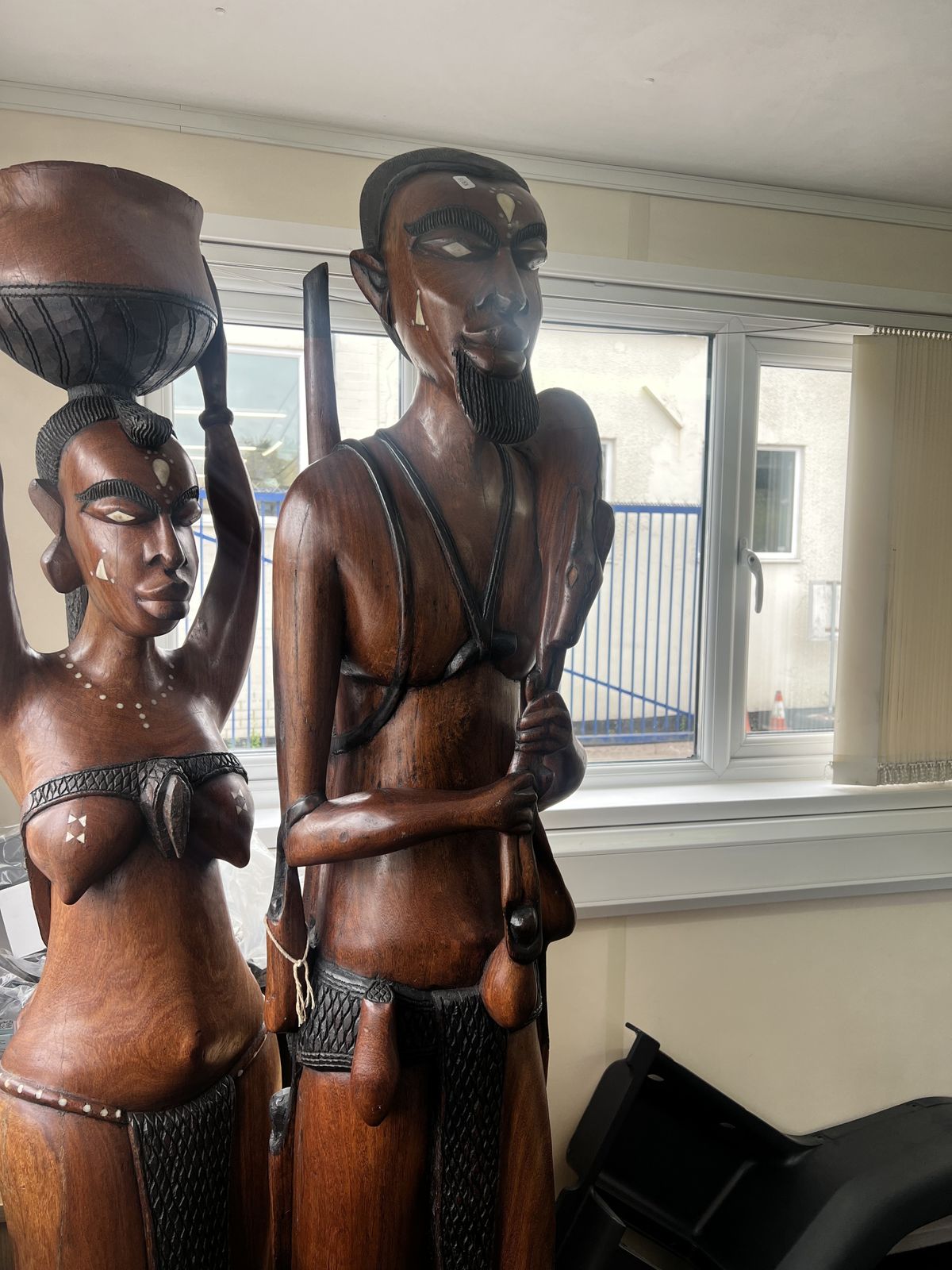 African Tribble Couple Life Size Solid Wooden Ethnic Art photo furniture