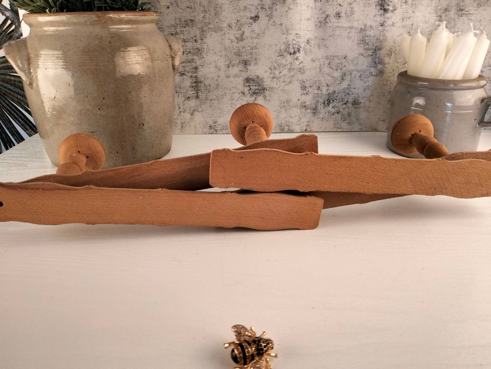 Vintage French Faux Bamboo Coat Rack – 4 Peg Wood Hat Rack photo Furniture