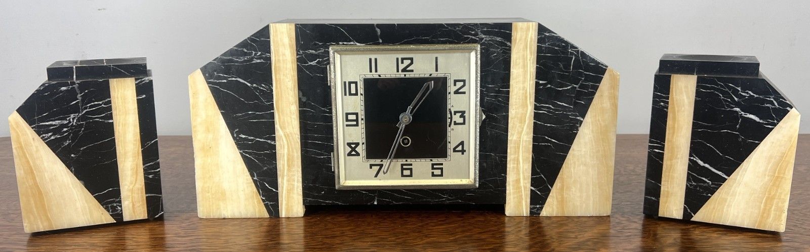 Clock Vintage French Style Art Deco Marble Mantel Clock Set Lot 4765