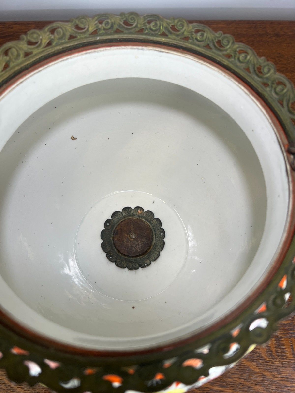 photo buy Vase Vintage French Style Porcelain Urn Brass Handles Decorative Lot 4767