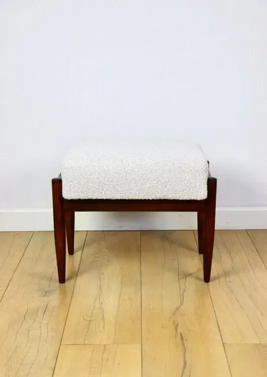 Edmund Homa Stool, Cream Ivory And White Boucle Seat   2 Pieces Available