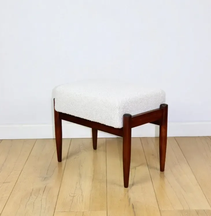 Edmund Homa Stool, Cream Ivory And White Boucle Seat   2 Pieces Available photo furniture