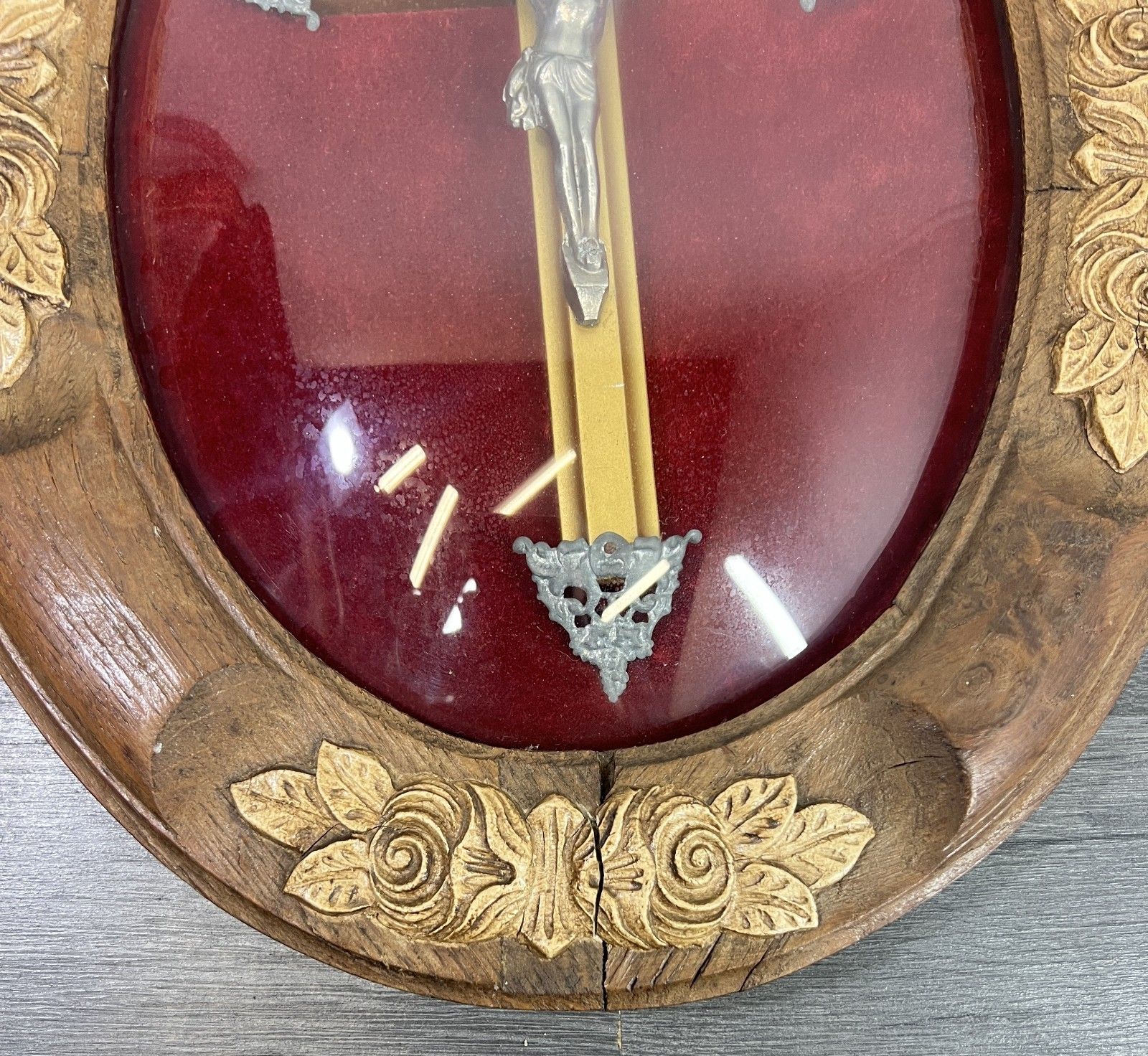 Crucifix Vintage French Style Oak Carved Wall Cross Religious Lot 4770 photo vinterior