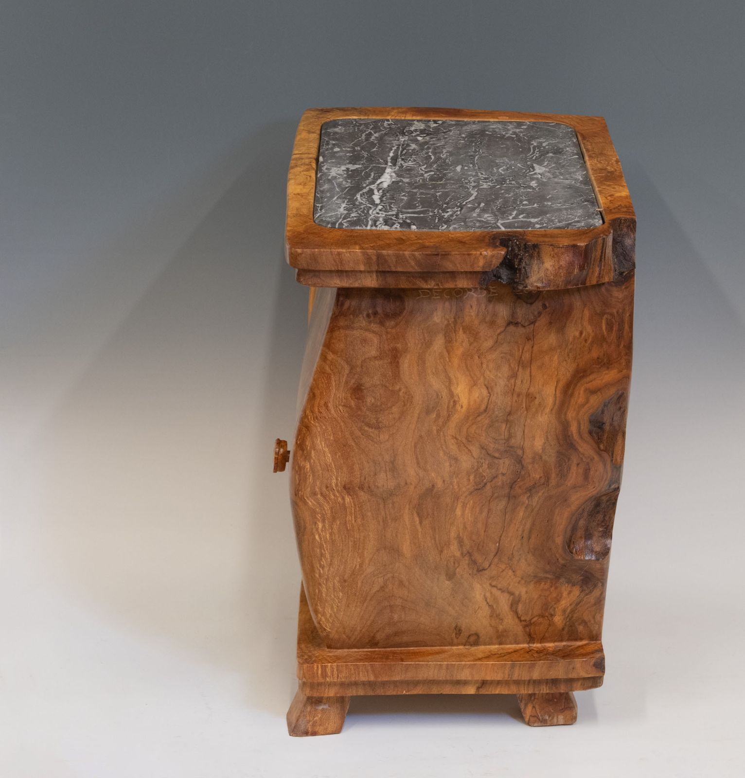 photo for sale Pierre Decorse Organic Sculptural Olive & Marble Modernist Side Cabinet