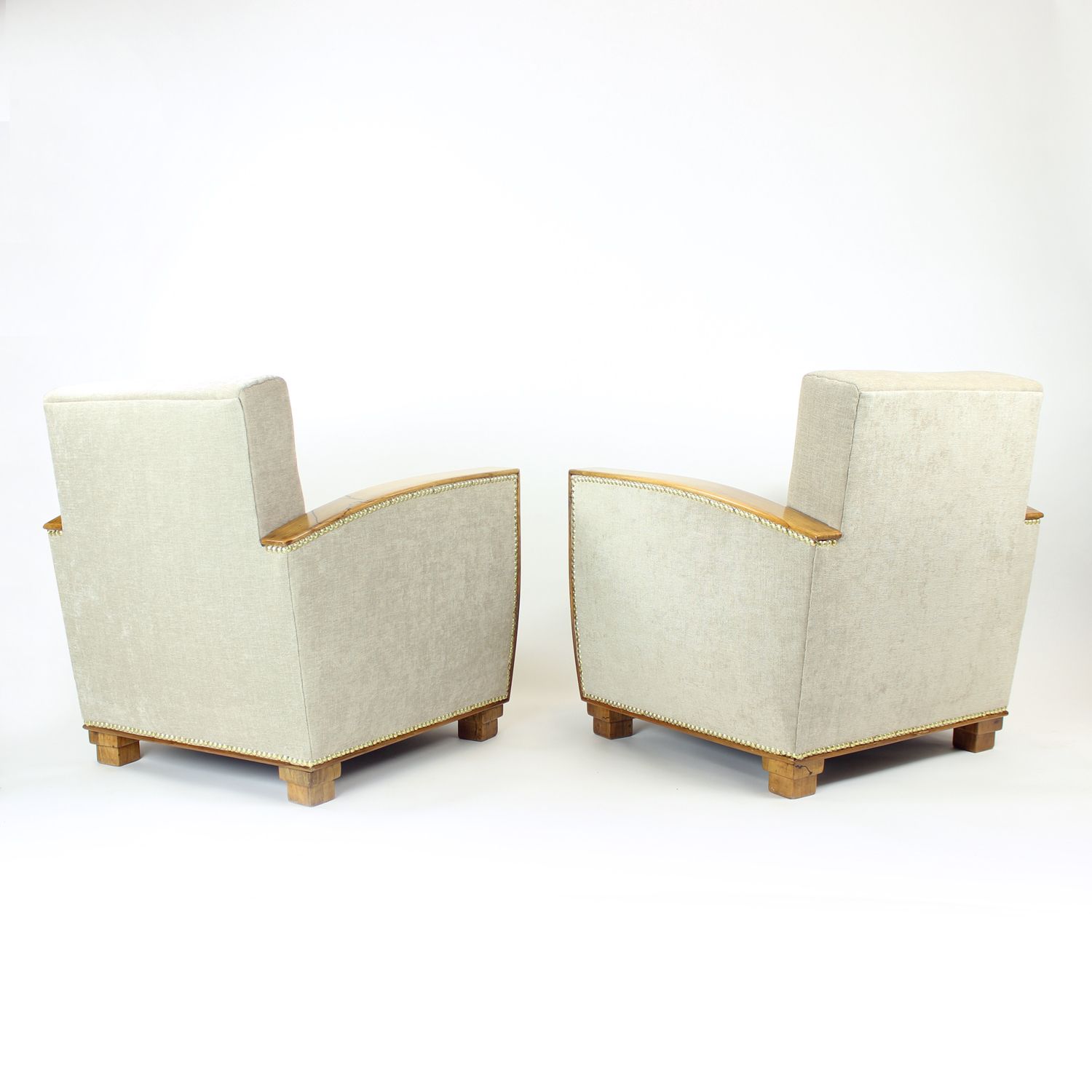 Set Of Two Art Deco Armchairs In Walnut And Fabric, Czechoslovakia 1930s photo Furniture