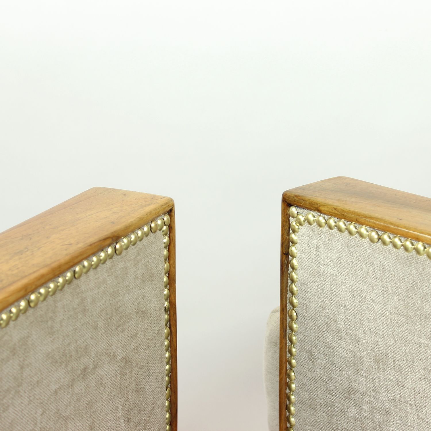 photo for sale Set Of Two Art Deco Armchairs In Walnut And Fabric, Czechoslovakia 1930s