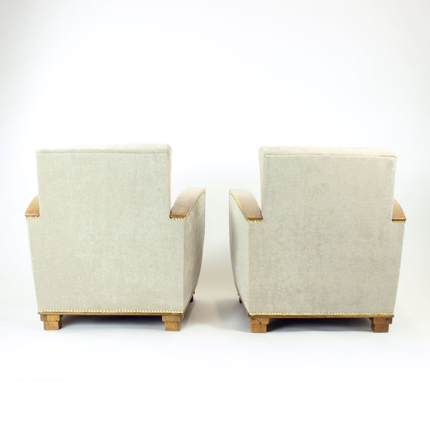 photo buy Set Of Two Art Deco Armchairs In Walnut And Fabric, Czechoslovakia 1930s