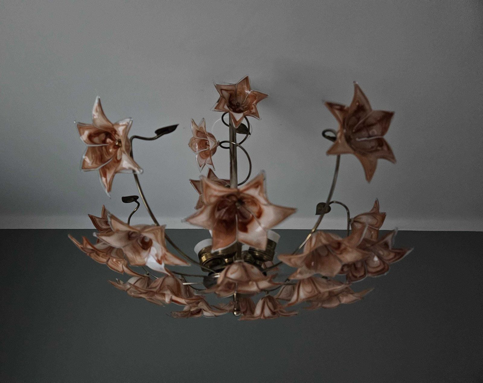 Vintage Floral Glass Chandelier – Mid Century Murano Ceiling Light With 23 Glass Flowers photo for sale