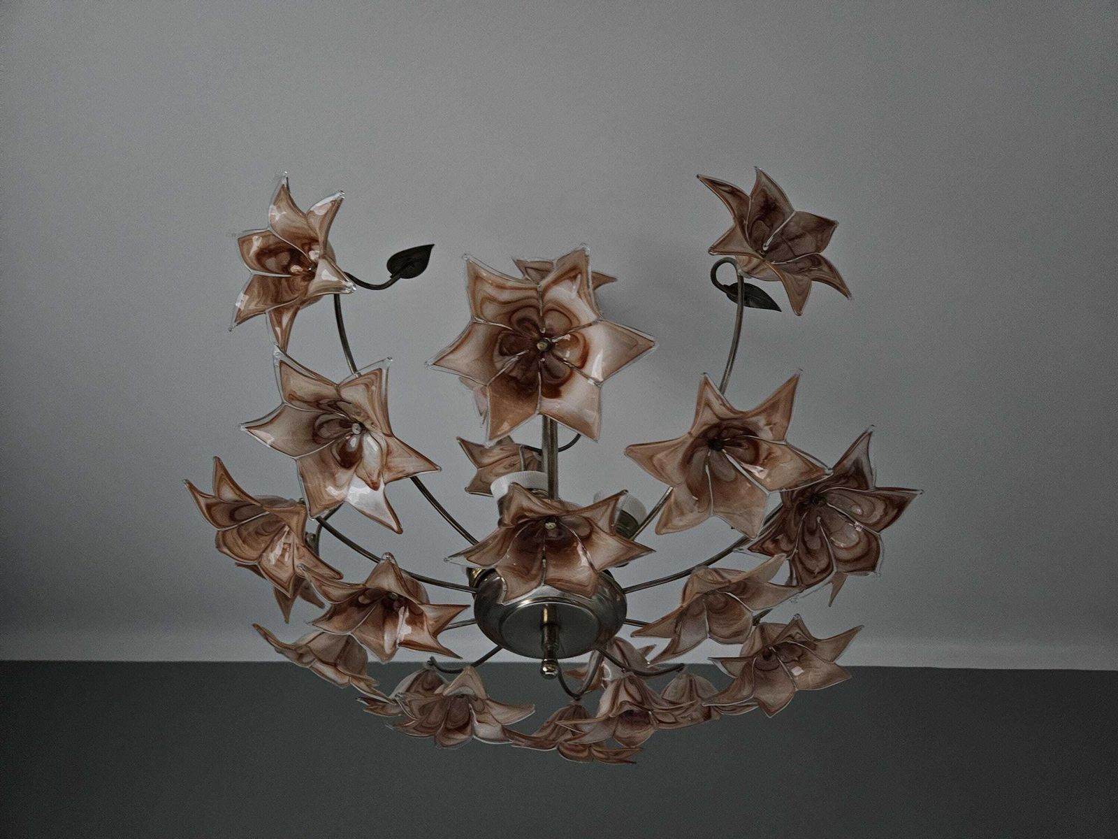 Vintage Floral Glass Chandelier – Mid Century Murano Ceiling Light With 23 Glass Flowers photo 533.0