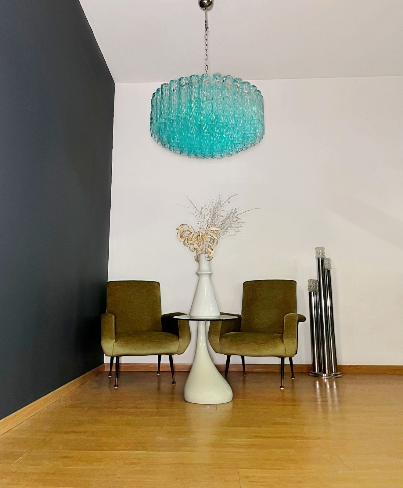 Large Murano Glass Chandelier   101 Turquoise Tube Glasses photo furniture