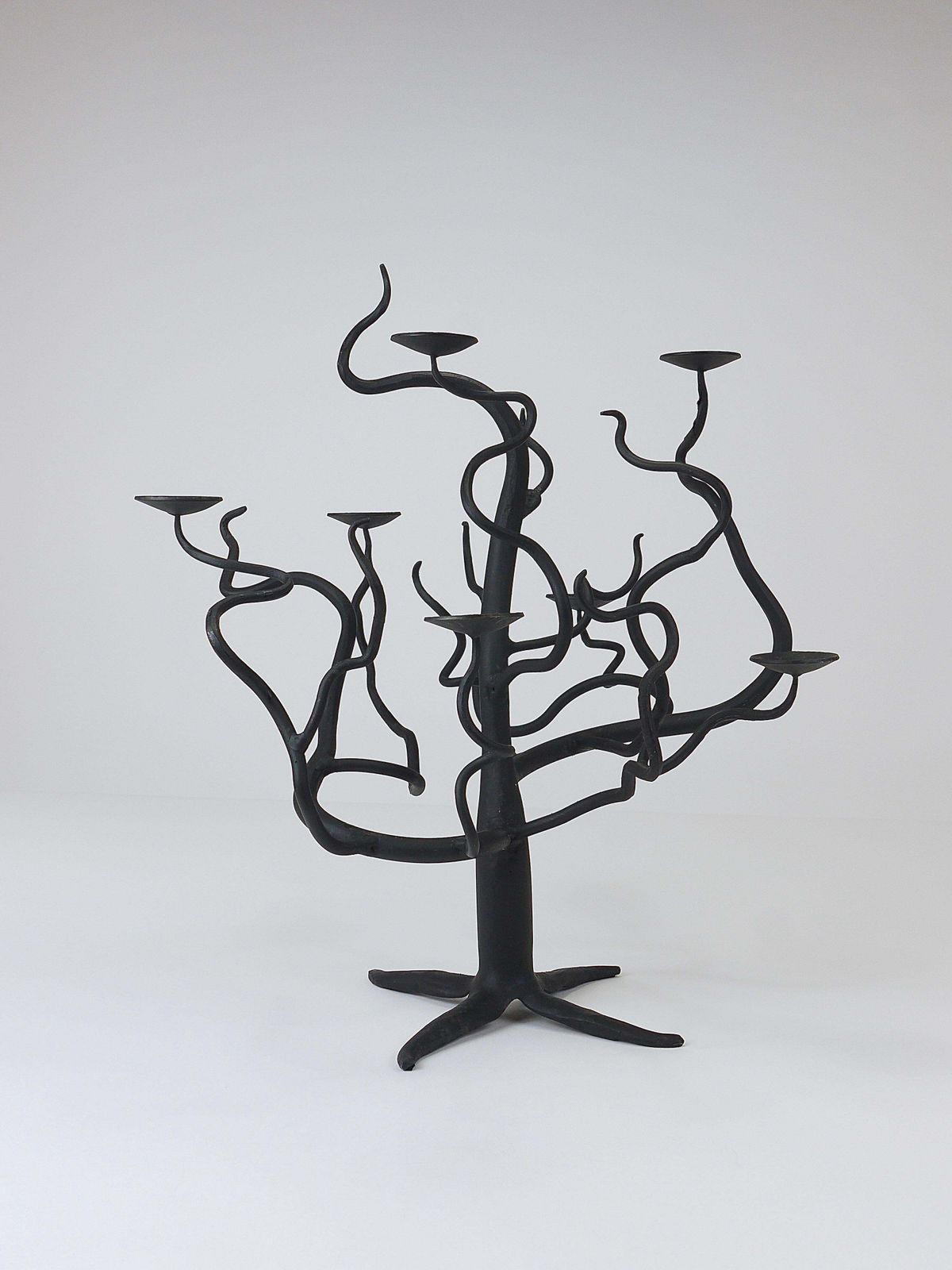 Sculptural Brutalist Tree Of Life Hand Forged Candelabra Candle Holder, 1970s photo buy