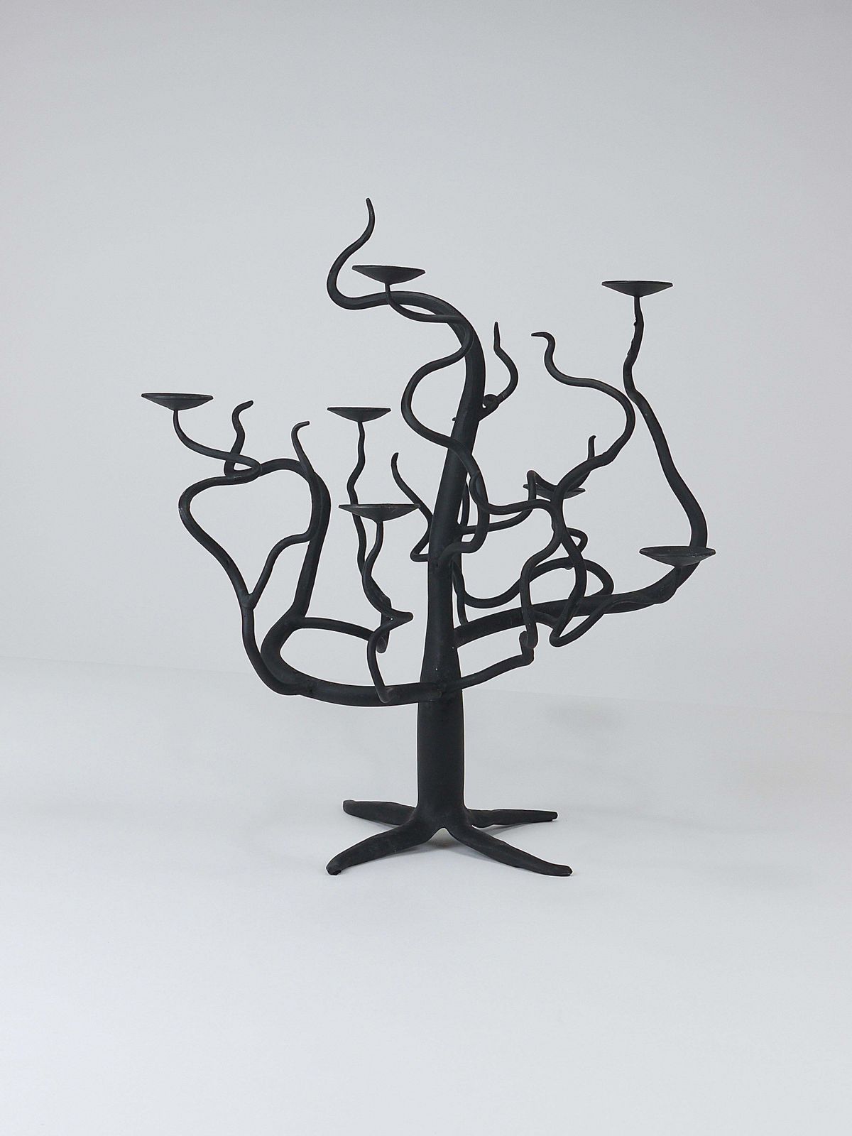 Home Decor Sculptural Brutalist Tree Of Life Hand Forged Candelabra Candle Holder, 1970s photo