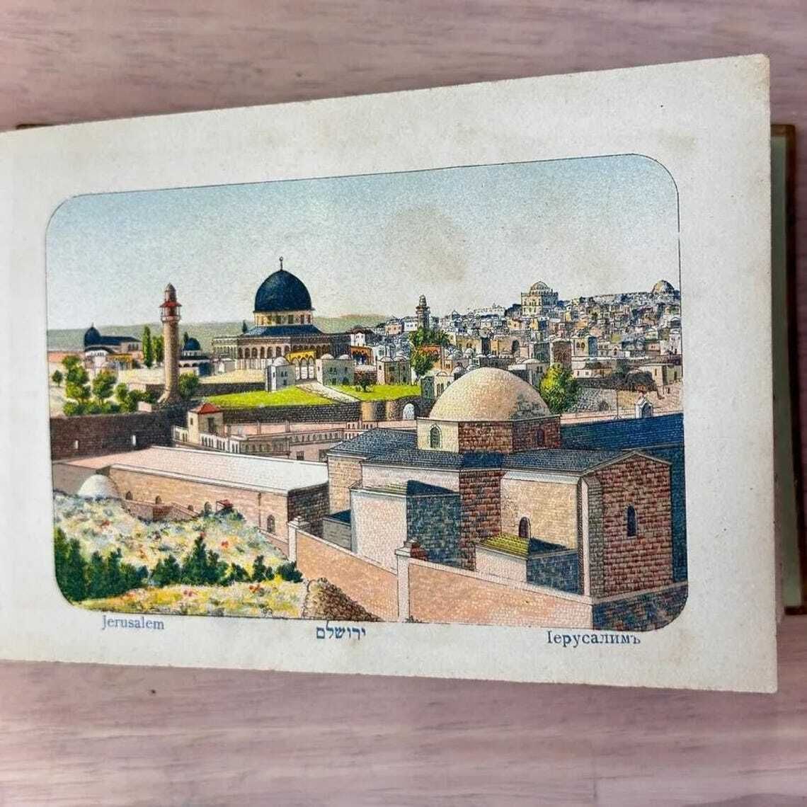 Antique Olive Wood Holy Land Flower Book C1910 Jerusalem Herbarium Views Judaica photo Home Decor
